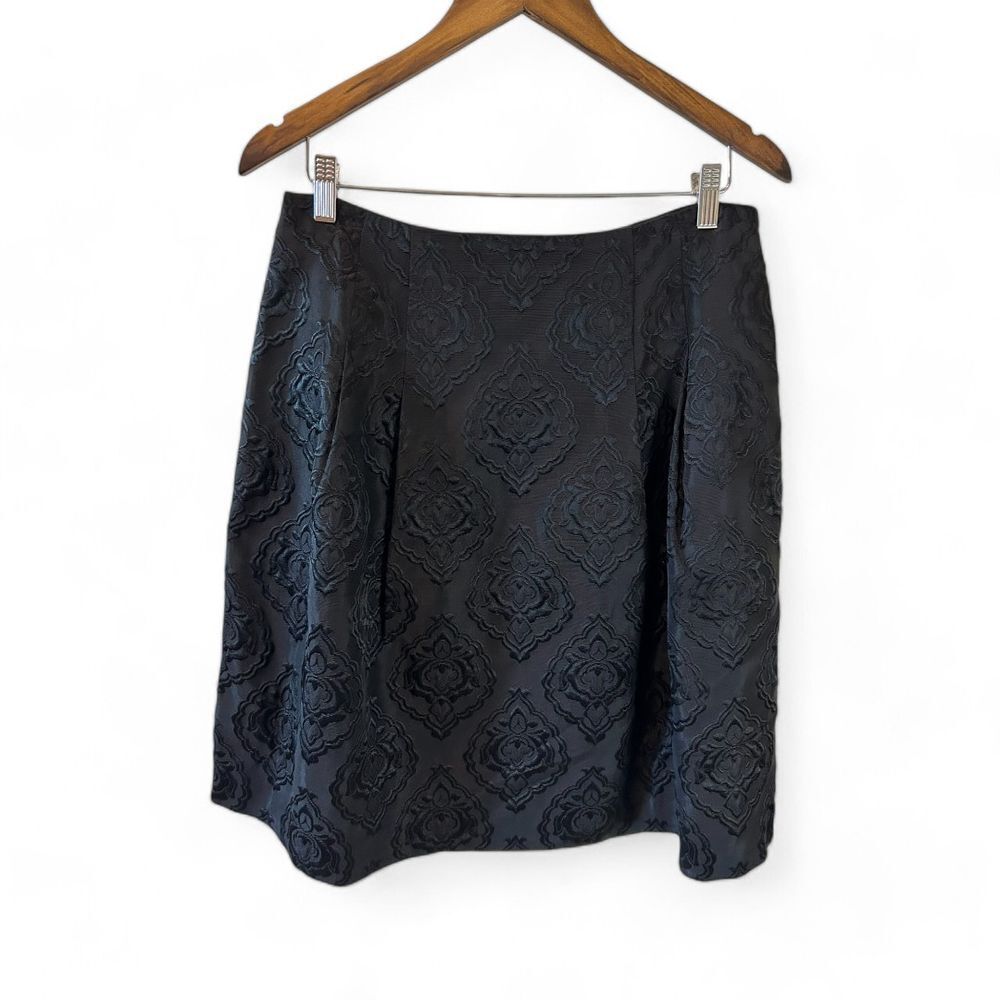 Talbots‎ Petite Black Jacquard Damask Skirt 12P